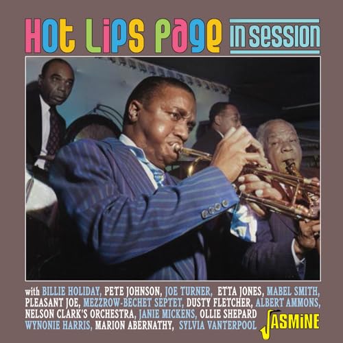 Hot Lips Page playing trumpet with other jazz musicians on a CD cover.