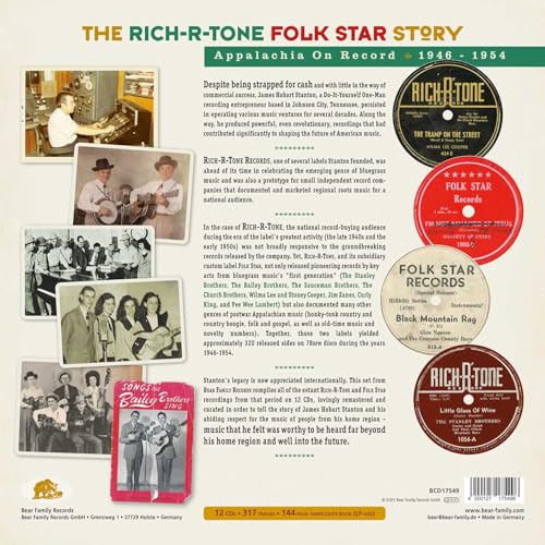 CD back cover featuring black and white photos of musicians and record labels.