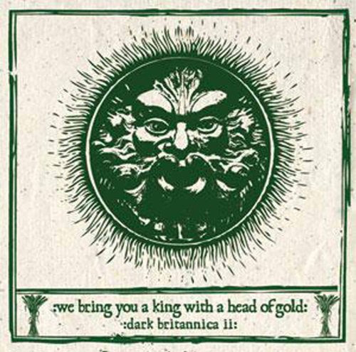 Green and black illustration of a bearded face within a sunburst.