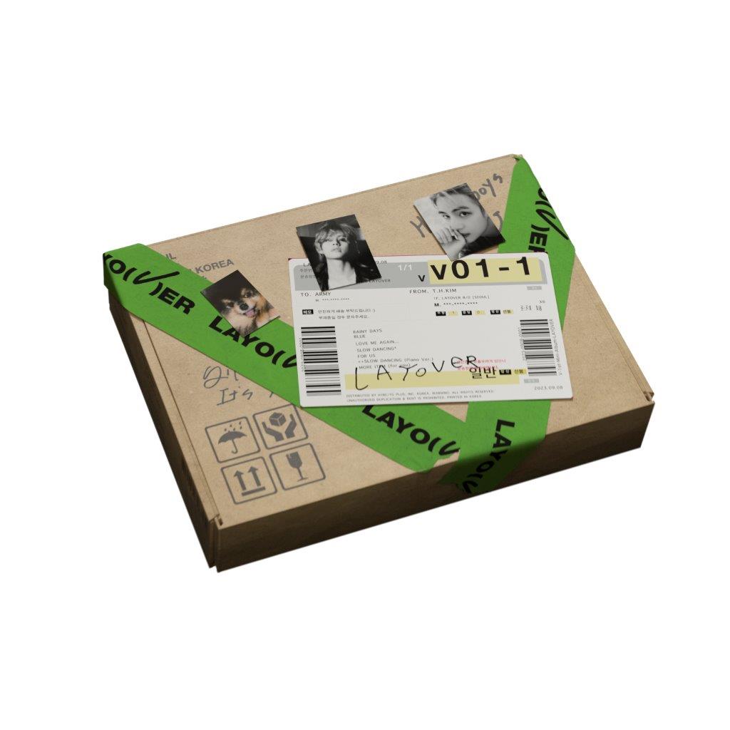 V (BTS) 'Layover' CD Version A in cardboard packaging with photo.