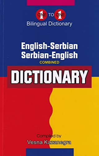 Blue and red dictionary cover with “English-Serbian” and “Dictionary” text.