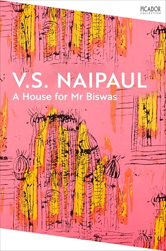 Book cover: "A House for Mr Biswas" by V.S. Naipaul, abstract design.