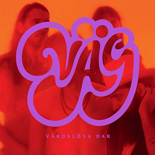 Album cover for Väg - Vårdslösa Dar with purple script and figures.