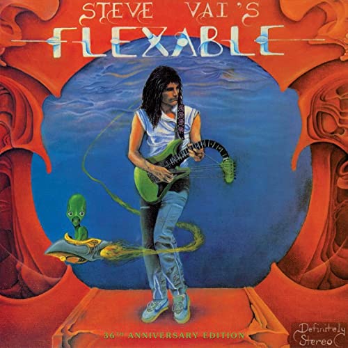 Steve Vai's "Flex-Able" 36th Anniversary CD cover with guitarist and alien.