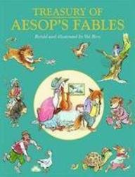 Book cover titled Treasury of Aesop's Fables featuring various illustrated animals on teal background.