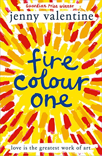 Book cover with yellow rays and blue text: "fire colour one".