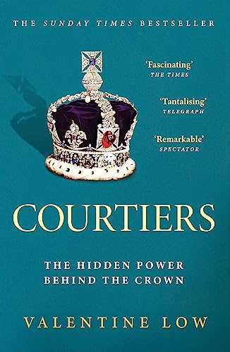 Book cover for "Courtiers" featuring a jeweled crown and gold lettering.