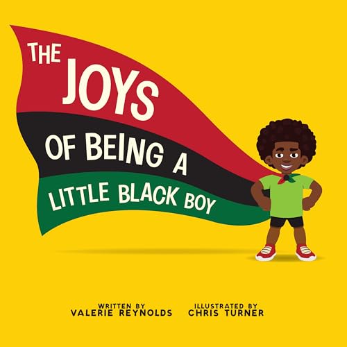 Book cover: Cartoon Black boy with Pan-African flag-inspired banner.