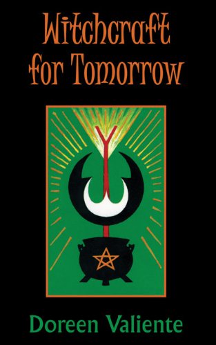 Book cover: "Witchcraft for Tomorrow" with cauldron and crescent moon design.