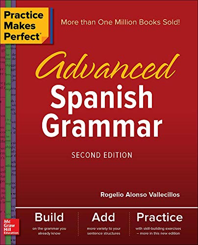 Red book cover with yellow text: “Advanced Spanish Grammar, Second Edition.”
