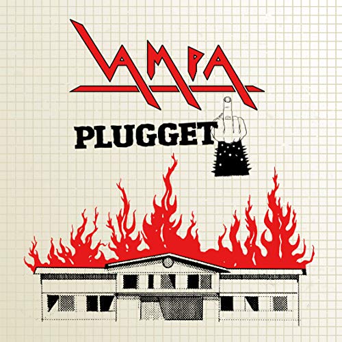 Album cover for "Plugget" by Vampa, featuring a burning house and hand gesture.