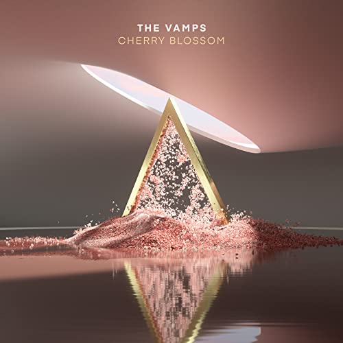 “The Vamps - Cherry Blossom” album cover with pink floral and gold triangle.