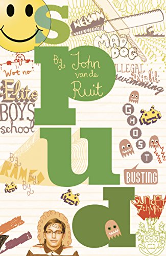 Book cover for "Spud" with large green letters and playful illustrations.