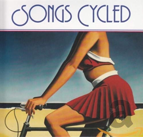 CD cover: woman on a bicycle, blue and red color scheme.