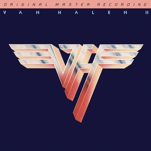 Van Halen II album cover: dark blue background, winged "VH" logo.