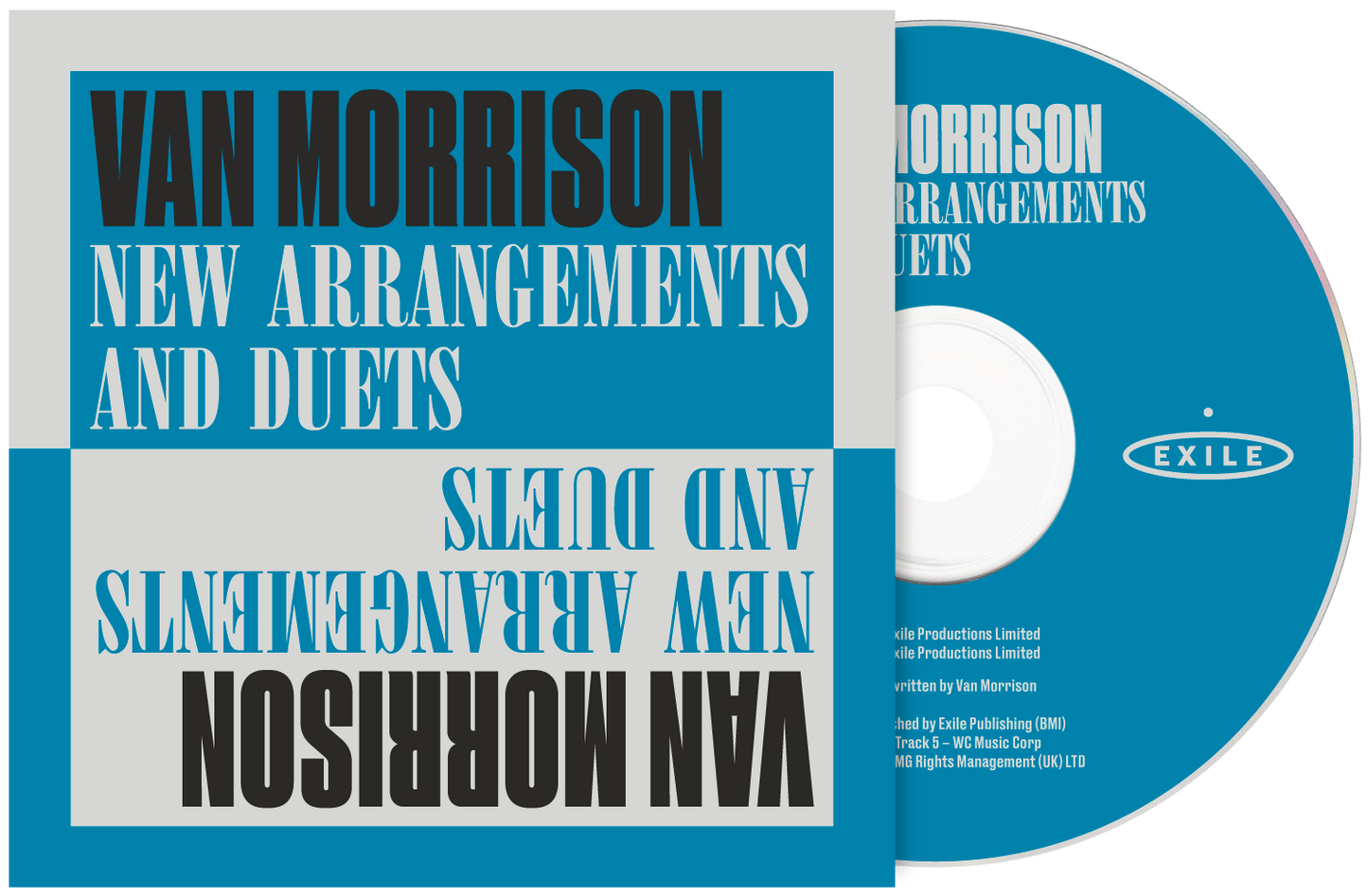 CD cover for Van Morrison’s “New Arrangements and Duets” with blue and white design.