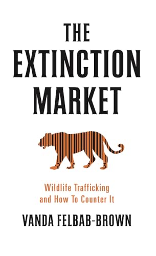 Book cover: "The Extinction Market" with a tiger silhouette made of barcodes.