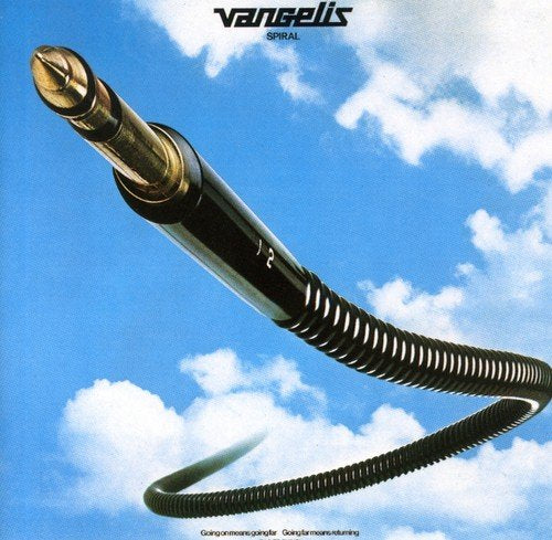 Vangelis’ “Spiral” CD cover: a gold plug flies through a blue sky.