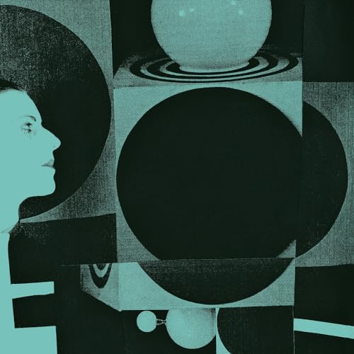 Album cover with teal and black geometric shapes, a face in profile, and bulbs.