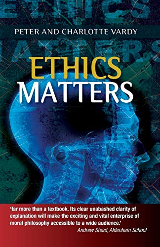 Book cover: "Ethics Matters" with a blue, glowing human head silhouette.