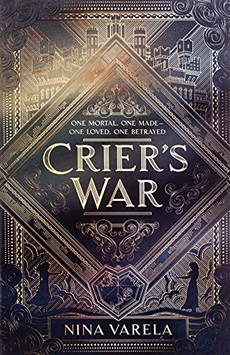 Book cover for "Crier's War: 1" with ornate gold design and silhouetted figures.