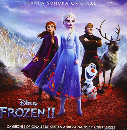 Frozen 2 soundtrack CD cover featuring Elsa, Anna, Kristoff, Sven, and Olaf.