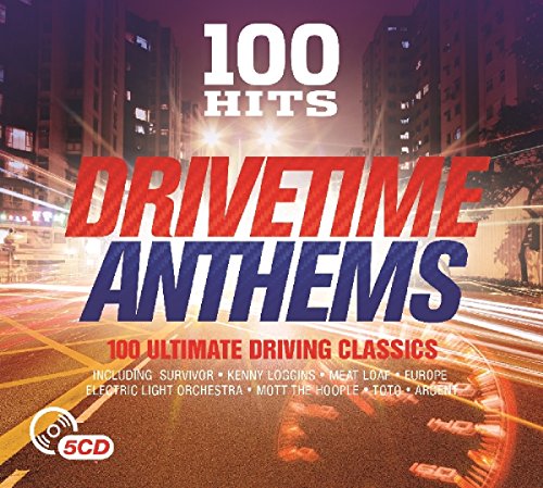 CD cover for "100 Hits - Drivetime Anthems" with road and speedometer imagery.