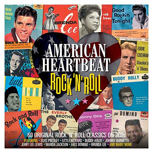 CD cover for "American Heartbeat" featuring portraits of 1950s rock 'n' roll artists.