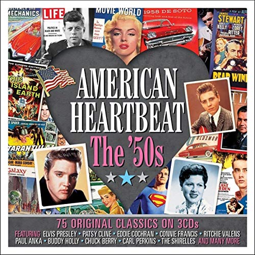 CD cover for “American Heartbeat - The 50s” featuring 1950s movie and music stars.
