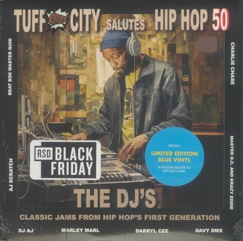 Vinyl record cover featuring DJ Charlie Chase at turntables, “50 Years of Hip Hop” text.