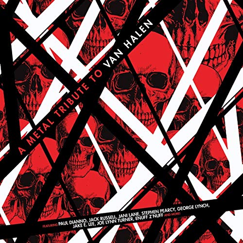 Red vinyl record cover with skull pattern and bold black and white diagonal lines.