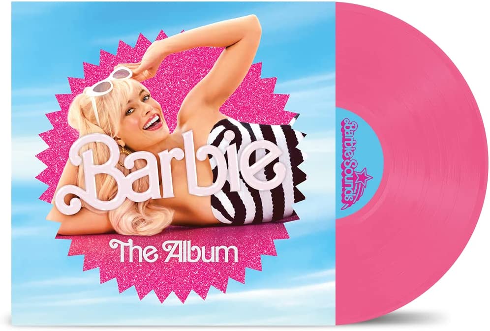 Pink vinyl record with Barbie image and album title artwork.