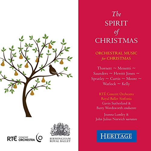 "Red and white CD cover with tree illustration and 'The Spirit of Christmas' text."