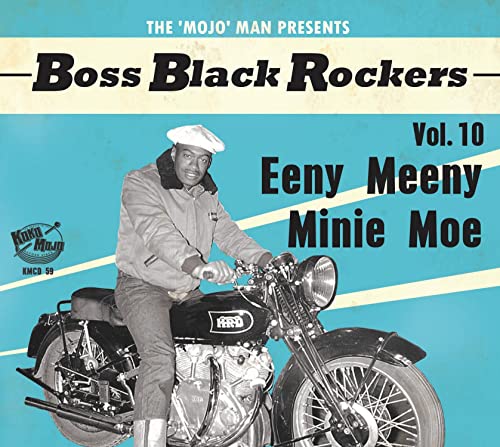 CD cover: Man on a vintage motorcycle, turquoise background.