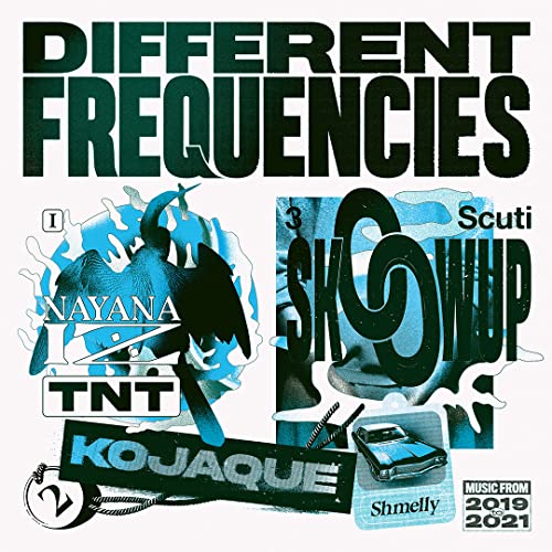 Album cover for “Different Frequencies” featuring collage of images and text.