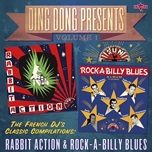 CD cover for “Ding Dong Presents Vol. 1” with rabbit and musicians.