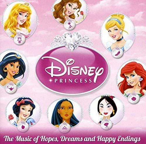 CD cover featuring illustrations of Disney Princesses around a central logo.