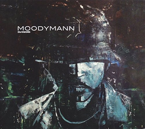 Dark, textured oil painting of a man in a hat, titled Moodymann DJ-Kicks.