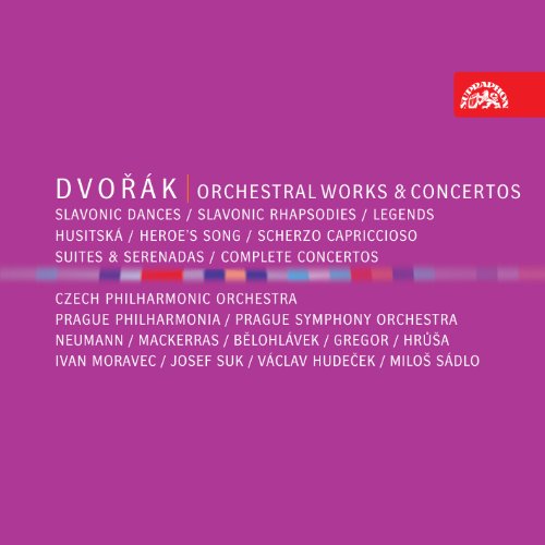 CD cover for Dvořák orchestral works, purple background, white text.