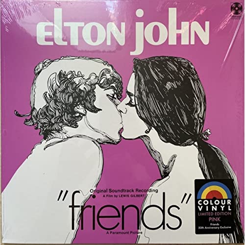Pink vinyl record cover featuring a sketched couple and "friends" text.