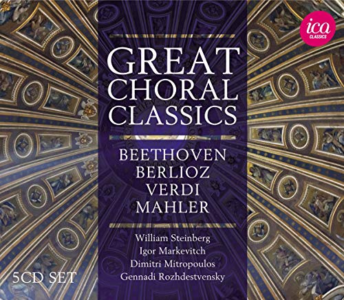 CD cover for "Great Choral Classics" featuring composers Beethoven, Verdi, Mahler.