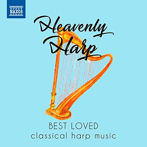 CD cover for “Heavenly Harp” featuring a golden harp on a blue background.