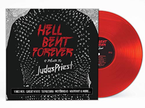 Red vinyl record with cover art featuring a skull and text: "Hell Bent Forever.
