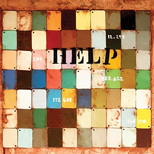 The image is a vinyl record cover with a grid of metal plates and the word "HELP".