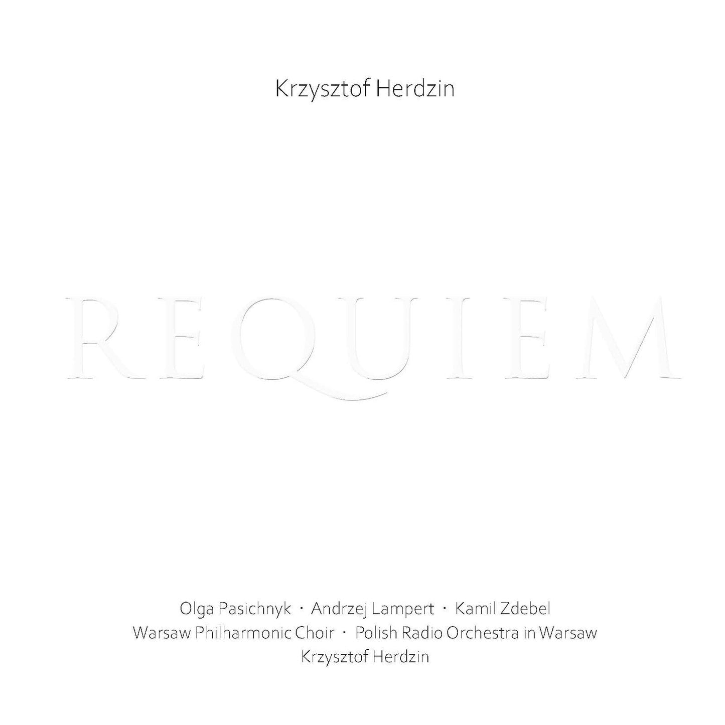 CD cover for "Requiem" by Krzysztof Herdzin, with white text on light background.