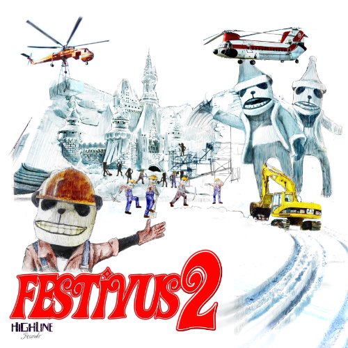 CD cover: snowy scene with helicopters, robots, and construction workers.