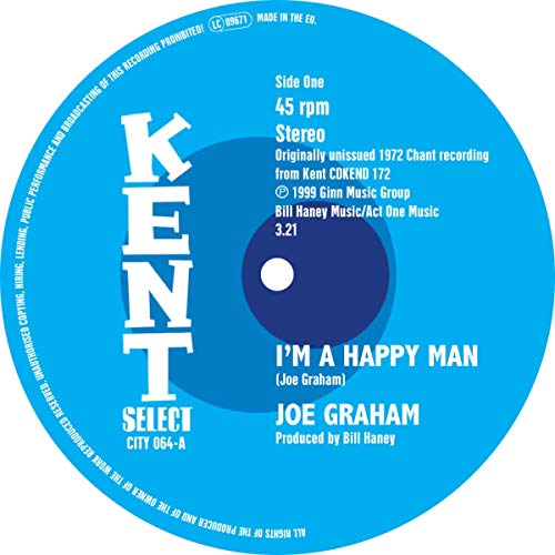 Blue vinyl record label with white text, displaying song and artist information.