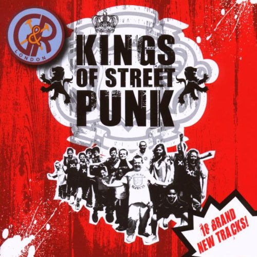 "Red album cover with black text 'Kings of Street Punk' and group image."
