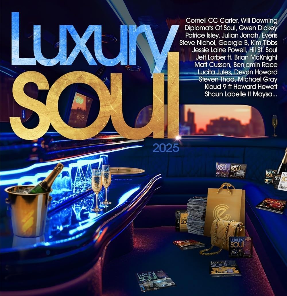 CD case with colorful abstract artwork, title “Luxury Soul 2025”, barcode visible.