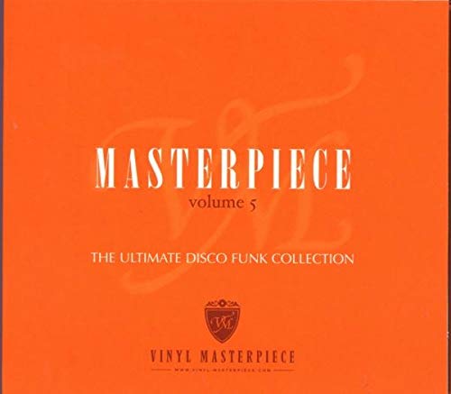 Orange CD case with white text reading "Masterpiece Volume 5: The Ultimate Disco Funk Collection".